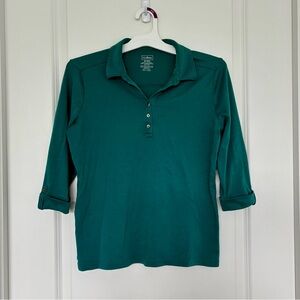 4/$25 L.L. Bean Women's Turquoise Polo 3/4 Sleeve Top Size Medium Regular